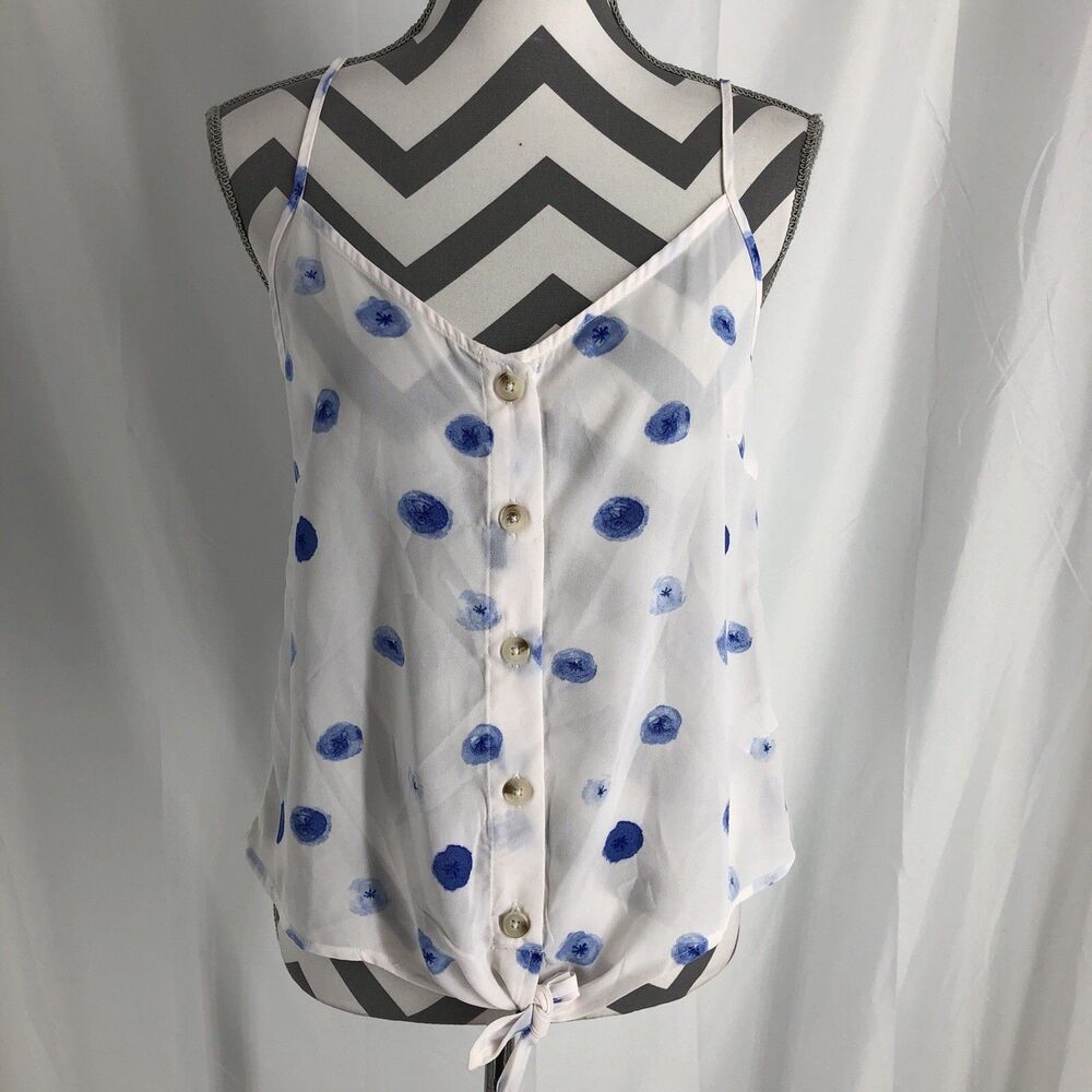 Paper Crane Front Tie Button Down Tank White And Indigo Floral Size Large